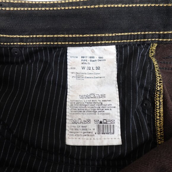 ALBERTO Slim Fit Jeans Men's 33x32 Pipe Black Denim Straight Leg - Picture 3 of 12